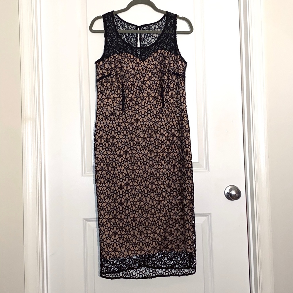 Tall Ann Taylor Lace Overlay Satin Sheath Dress - Picture 3 of 3